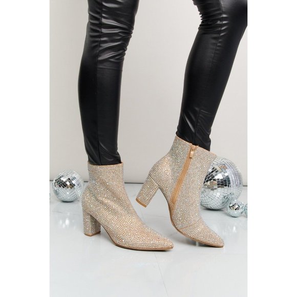 Rhinestone Pointed Toe Booties in Champagne - Picture 4 of 10